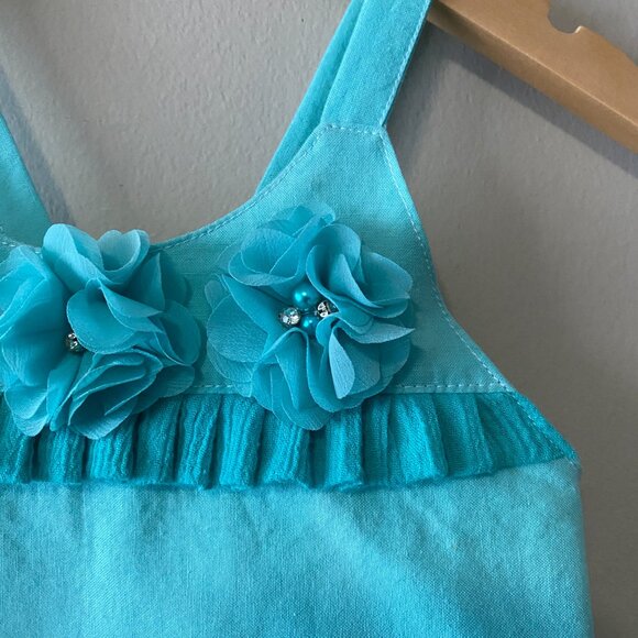 Handmade Children's 100% Cotton Embellished Blue Crossed Straps Dress - Picture 6 of 12